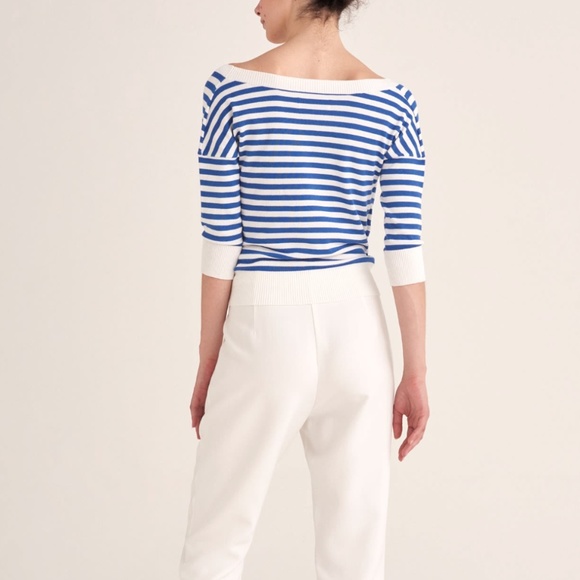 NWT Paisie Knitted Wrap Top In Marine Blue And White - Picture 4 of 13